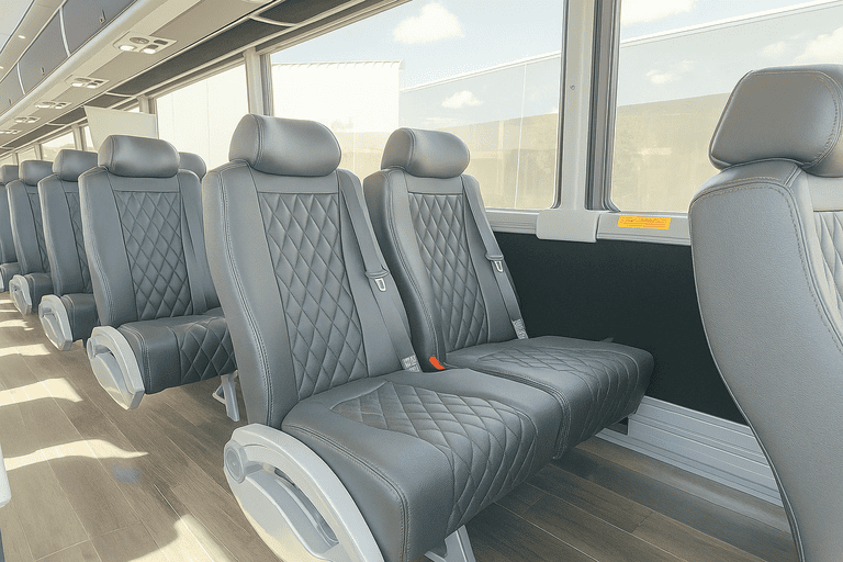 interior of College Station Minibus Company charter bus